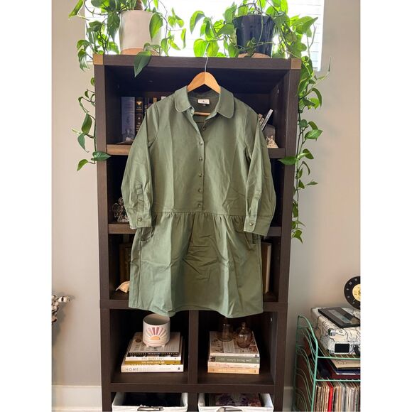 Tuckernuck Stretch Twill Hayes Shirt Dress Jade Green Pockets Collar Size Small - Picture 4 of 7